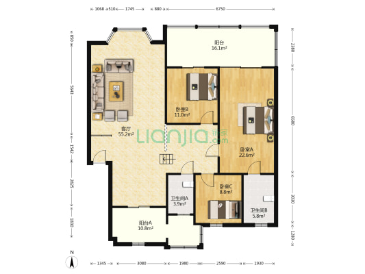 景霞花苑 3室1厅2卫 153平方
