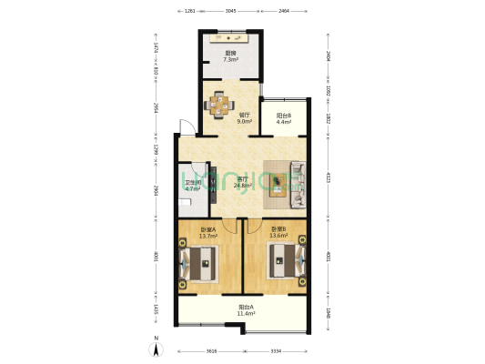 金衡花园 2室2厅1卫 108平方
