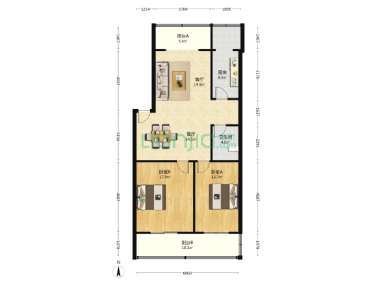 中行友谊路家属院 2室2厅1卫 113平方