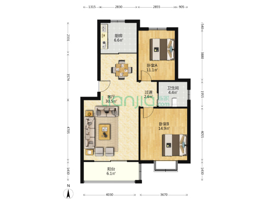 金谷佳苑 2室1厅1卫 90平方
