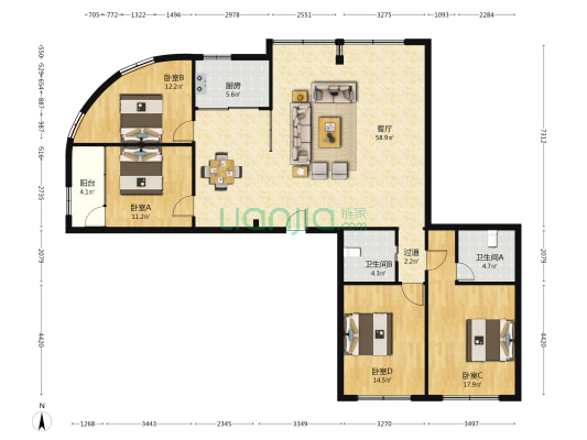 汇丰路51号 4室1厅2卫 178平方