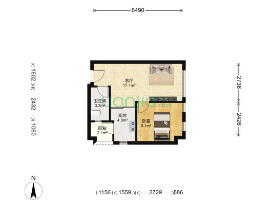 嘉洲富苑 1室1厅1卫 35平方