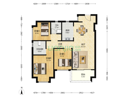 嘉鸿新城博雅府 3室1厅2卫 99平方
