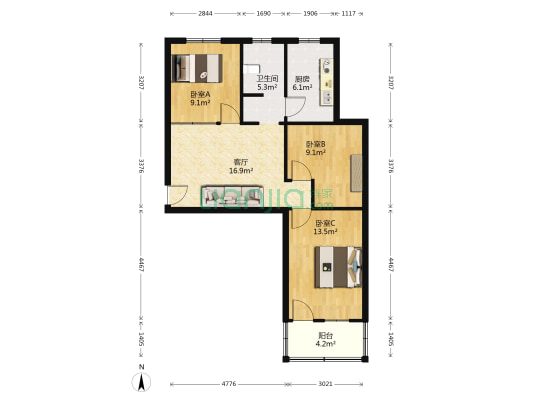舒乐小区东区 3室1厅1卫 78平方