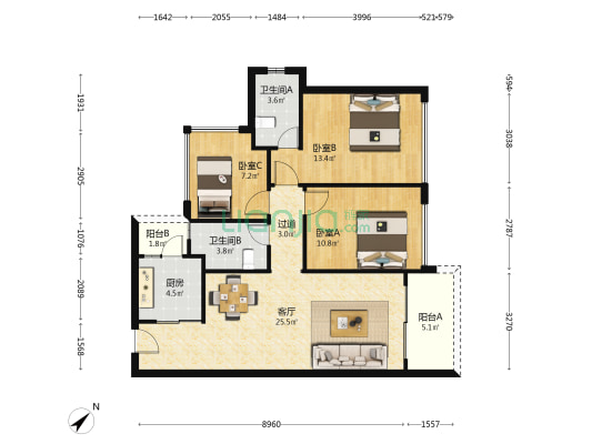 龙光玖誉雅筑 3室1厅2卫 96平方