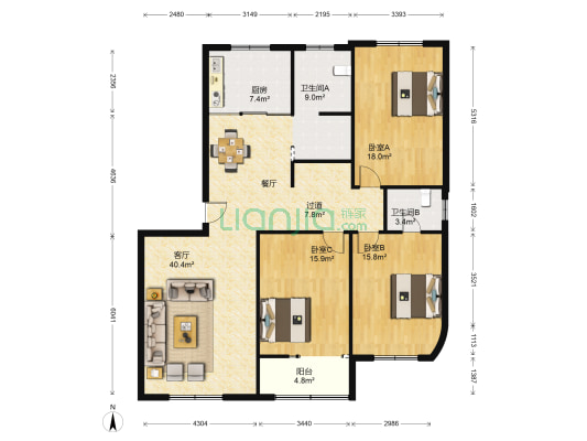福华苑小区 3室1厅2卫 156平方