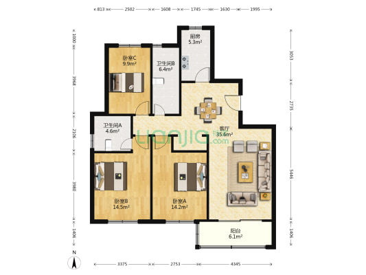 丽江佳苑 3室1厅2卫 126平方