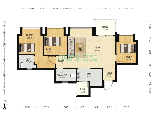江山云出云晴 3室1厅2卫 99平方