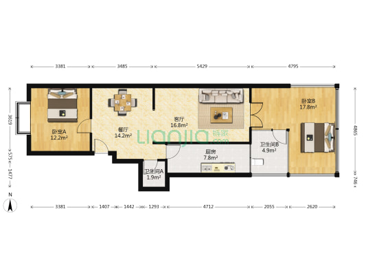 乐东南里 2室2厅2卫 66平方