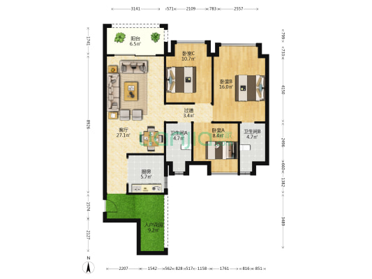 中盈壹英里 3室1厅2卫 110平方