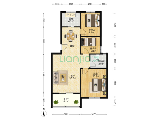 青杏苑 3室1厅1卫 85平方