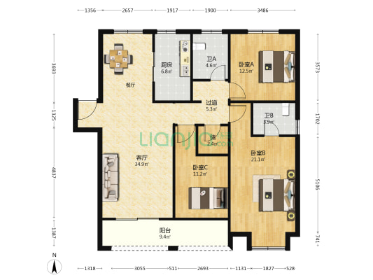 盛景雅苑 3室1厅2卫 138平方