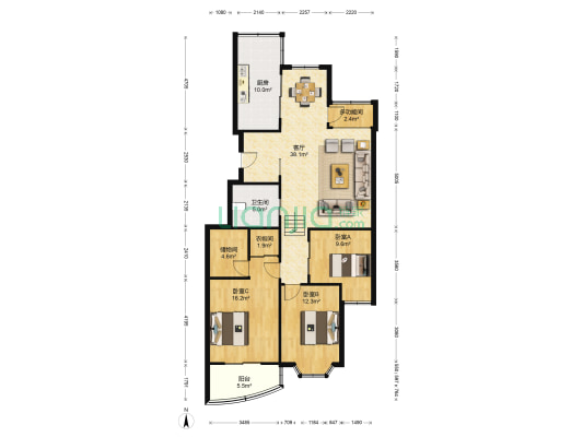 红石公寓 4室1厅1卫 131平方