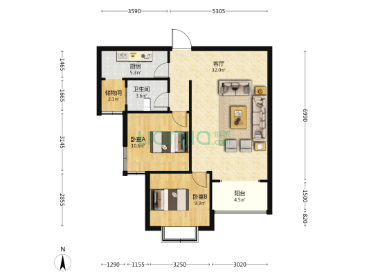 漳和府 2室1厅1卫 97平方