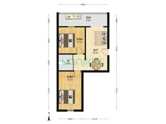 盛昌教工楼 2室1厅1卫 65平方