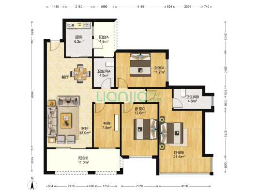 雅居乐白鹭湖浅山小筑 4室1厅2卫 130平方