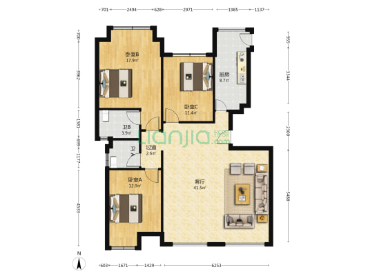 蜀锦星城 3室1厅2卫 117平方