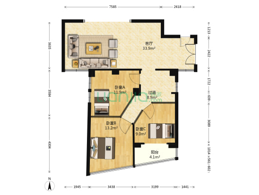 上东辛顿公寓 3室1厅0卫 90平方