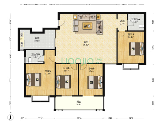 纬二路8号院 4室1厅2卫 177平方