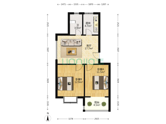 嘉城景帆苑西区 2室1厅1卫 69平方