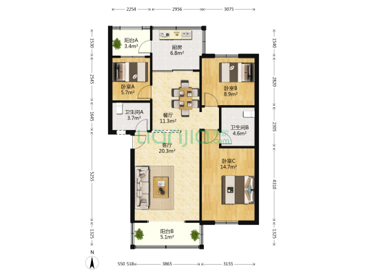 隆居花园 3室2厅2卫 102平方