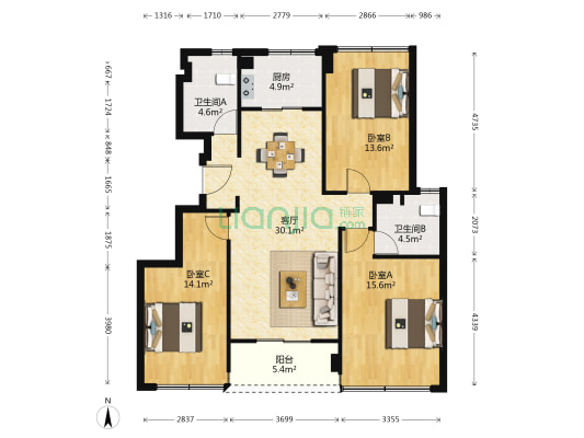 杨柳郡 3室1厅2卫 110平方