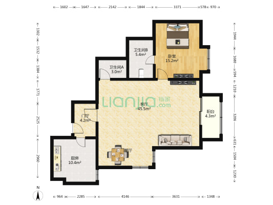 金宸国际公寓 1室1厅2卫 127平方