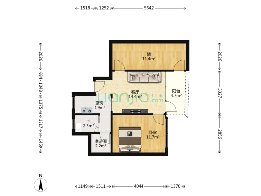 先烈东横路 1室1厅2卫 55平方