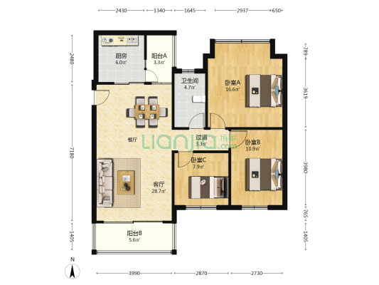 名都花园 3室1厅1卫 110平方