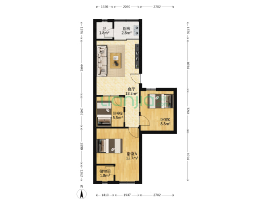 荷美七巷1号 3室1厅1卫 67平方