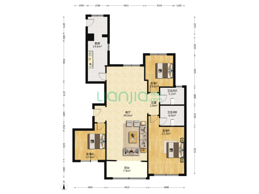紫園 3室1厅2卫 168平方