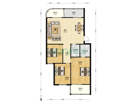 广乐小区网通苑 3室1厅2卫 132平方