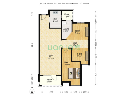 宏图雅居 3室1厅1卫 100平方