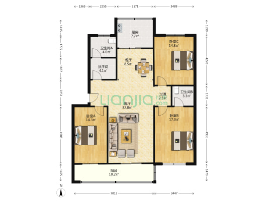 群英路18号院 3室2厅3卫 144平方