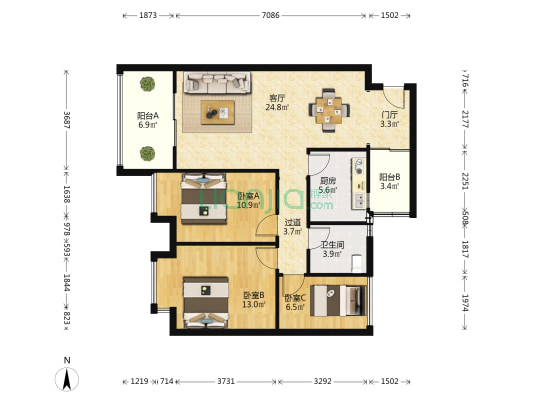 府河金庐 3室1厅1卫 96平方
