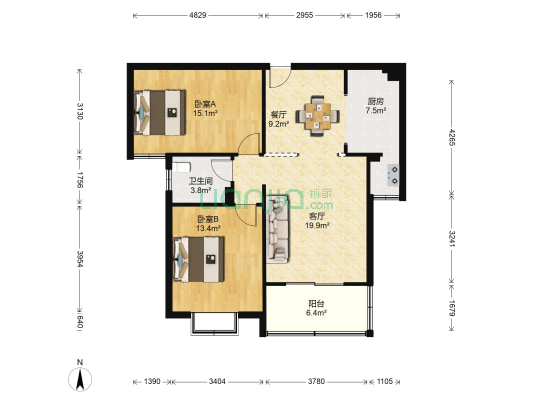 中央广场A区 2室2厅1卫 98平方