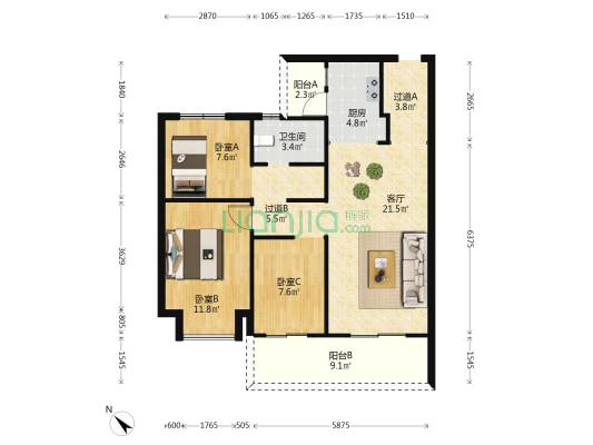 海伦堡晋云府 3室1厅1卫 93平方