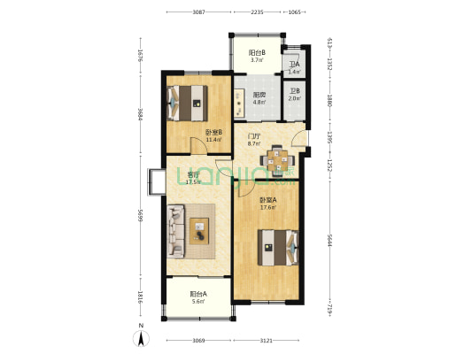 北马鞍山路12号 2室1厅2卫 82平方