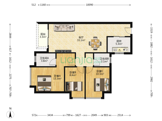艺境松山湖 3室1厅2卫 101平方