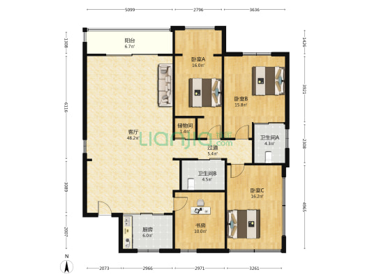 侨信大厦 4室1厅2卫 154平方