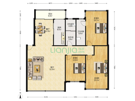 油化厂宿舍 3室2厅3卫 159平方