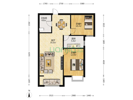 山投沿湖城 2室1厅1卫 90平方