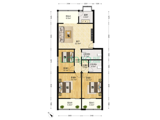 包家巷99号 3室1厅2卫 108平方