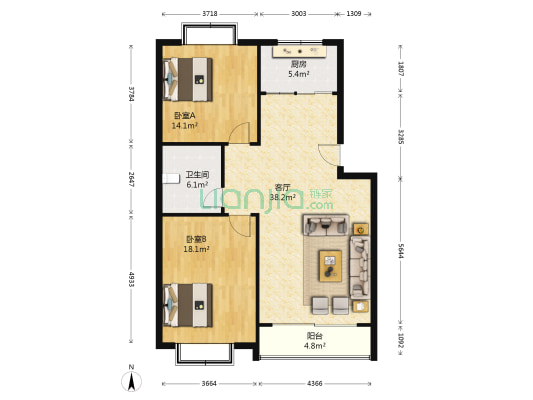 永和花苑 2室1厅1卫 98平方