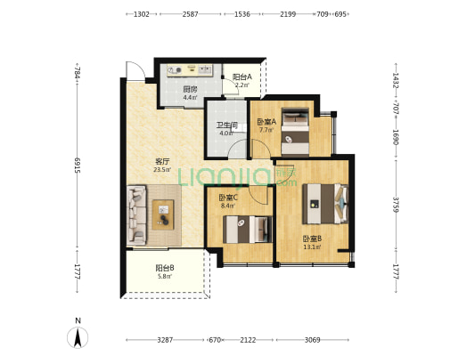 聚源上府 3室1厅1卫 87平方