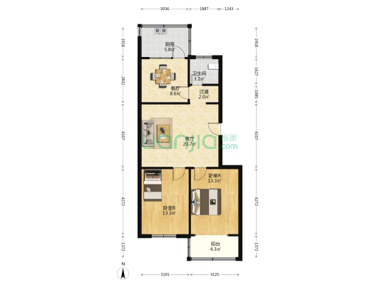 王立砦北街 2室2厅1卫 85平方