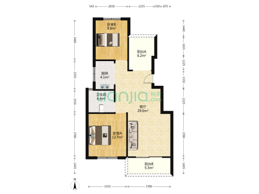壹号公馆 2室1厅1卫 89平方