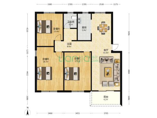 和谐路社区和谐小区 3室1厅1卫 120平方