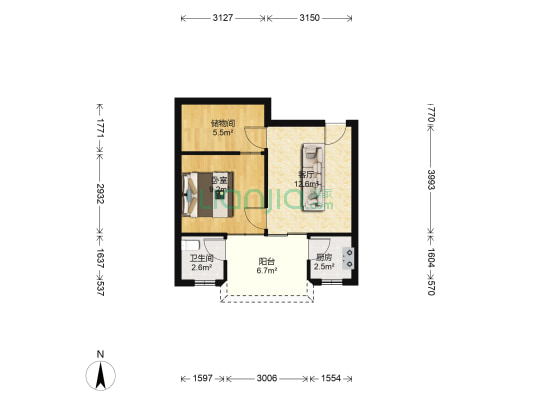 叠馨居 1室1厅1卫 52平方