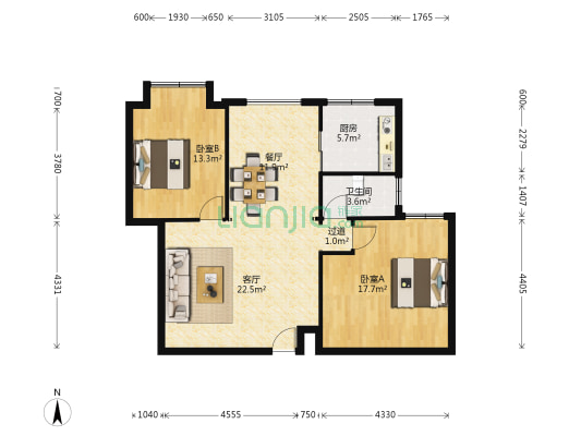 佳汇华庭 2室2厅1卫 104平方